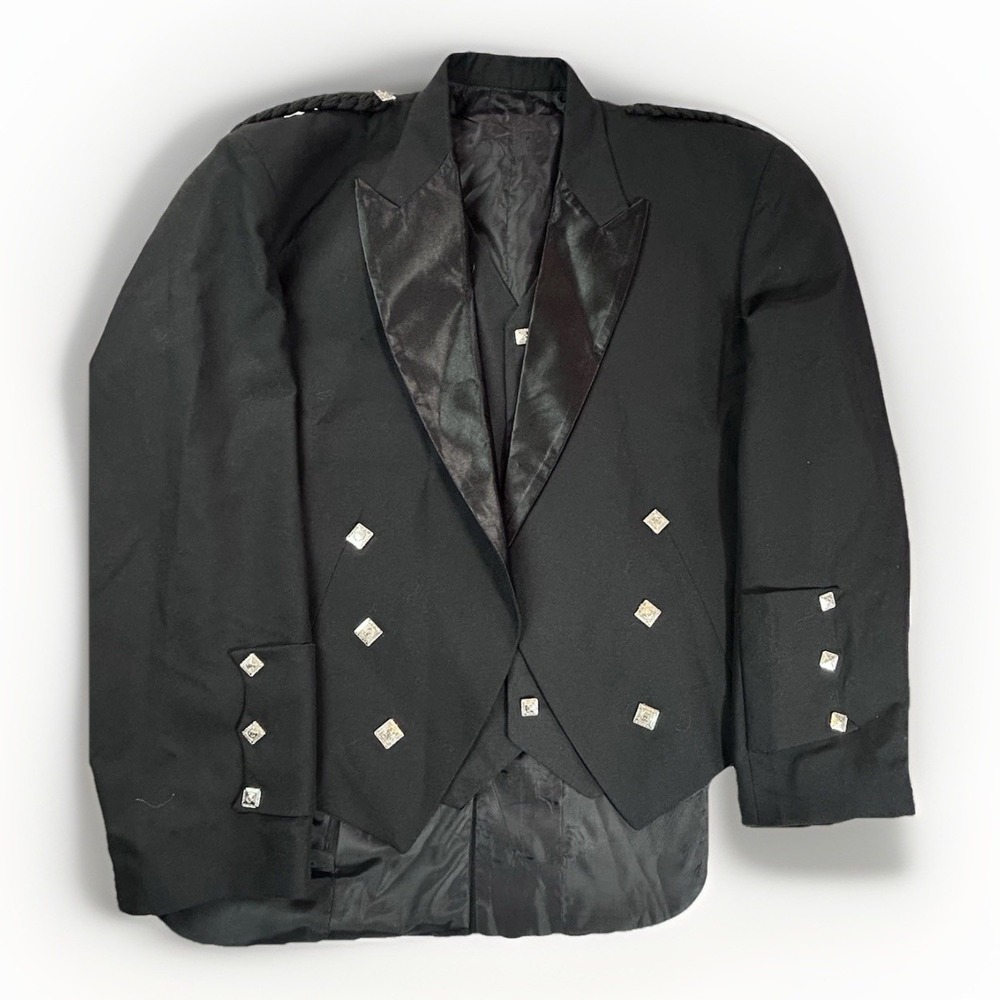 Scottish Celtic Jacket Vest for kilt Suit Mens Black Formal 2 Piece Atlantakilts